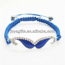 2014 gros bracelet tissé shamballa Diamante bleu Moustache bleu fil tissé bracelet